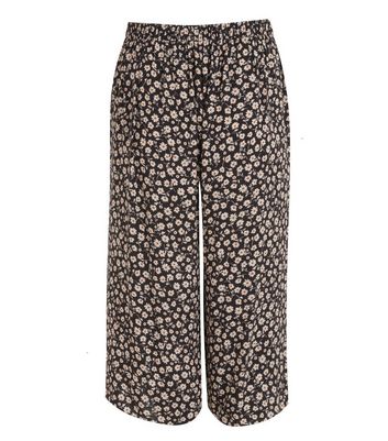 Curves Black Daisy Wide Leg Crop 