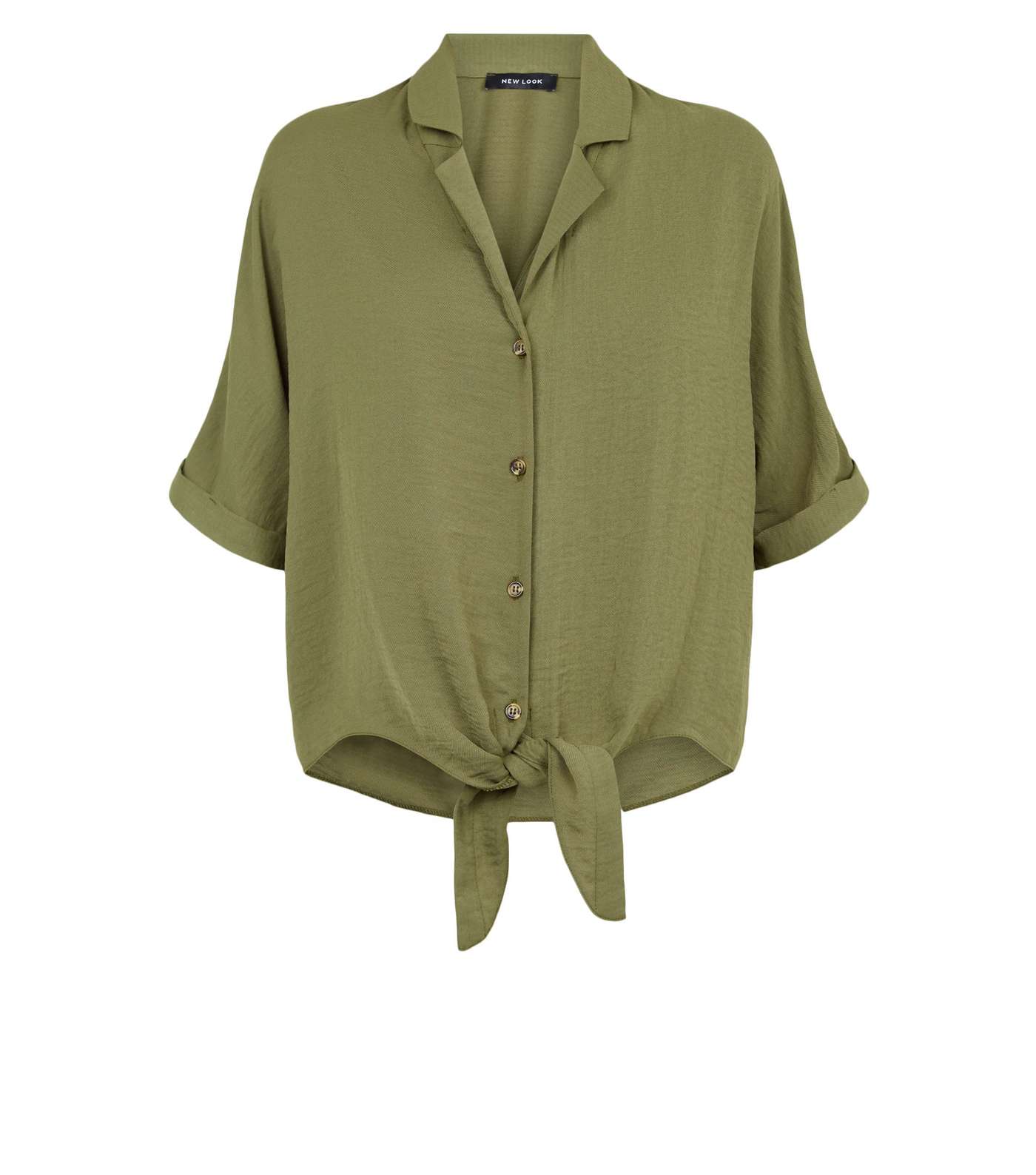 Green Revere Collar Tie Front Shirt  Image 4