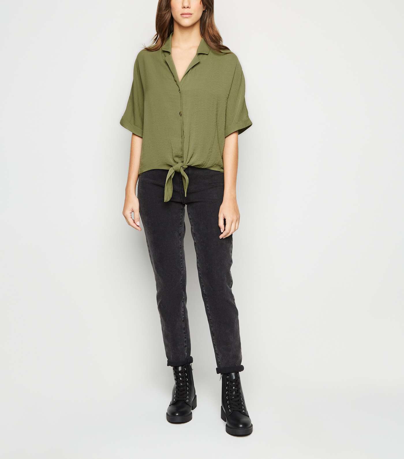 Green Revere Collar Tie Front Shirt  Image 2