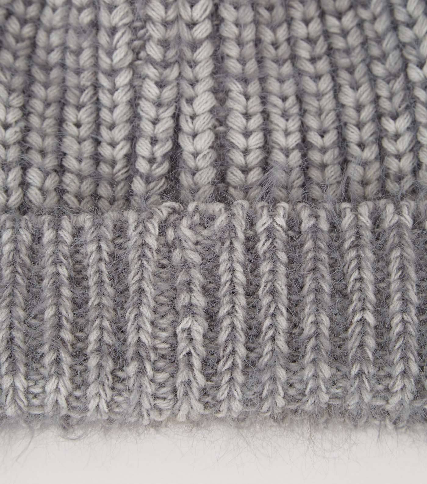 Grey Brushed Ribbed Faux Fur Bobble Hat Image 3