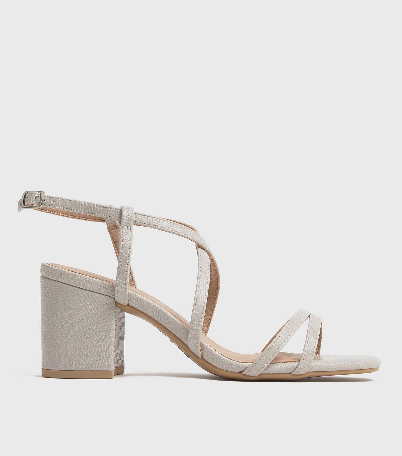 Wide Fit Off White Faux Snake Block Heel Sandals