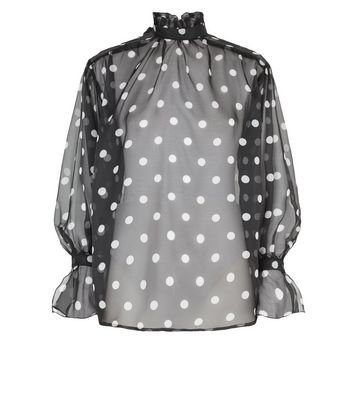 AX Paris Black Chiffon Polka Dot Blouse 