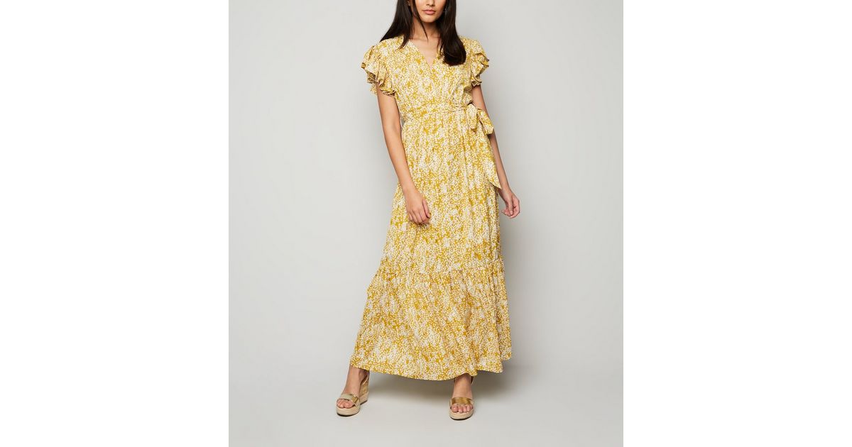 Blue Vanilla Mustard Metallic Floral Maxi Dress New Look