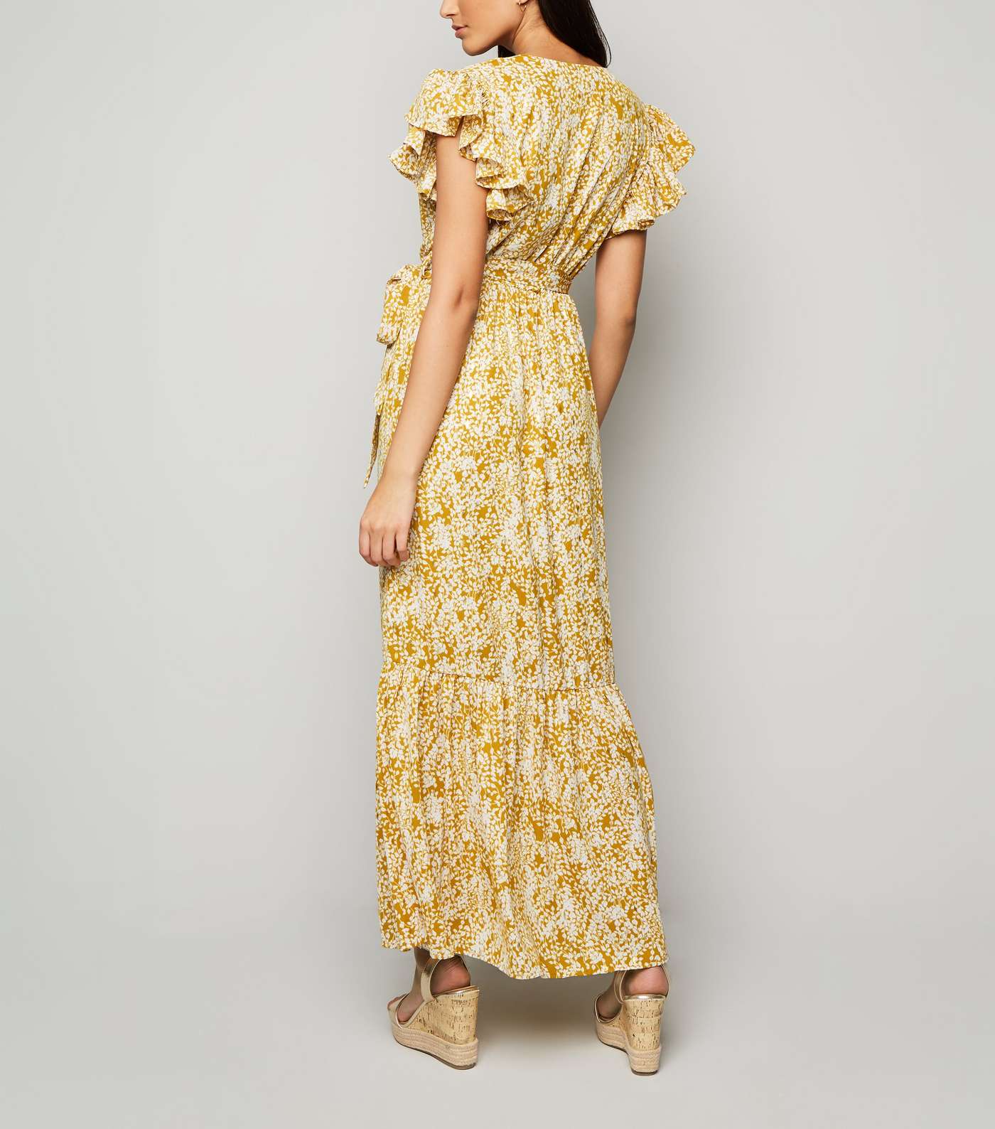 Blue Vanilla Mustard Metallic Floral Maxi Dress Image 2