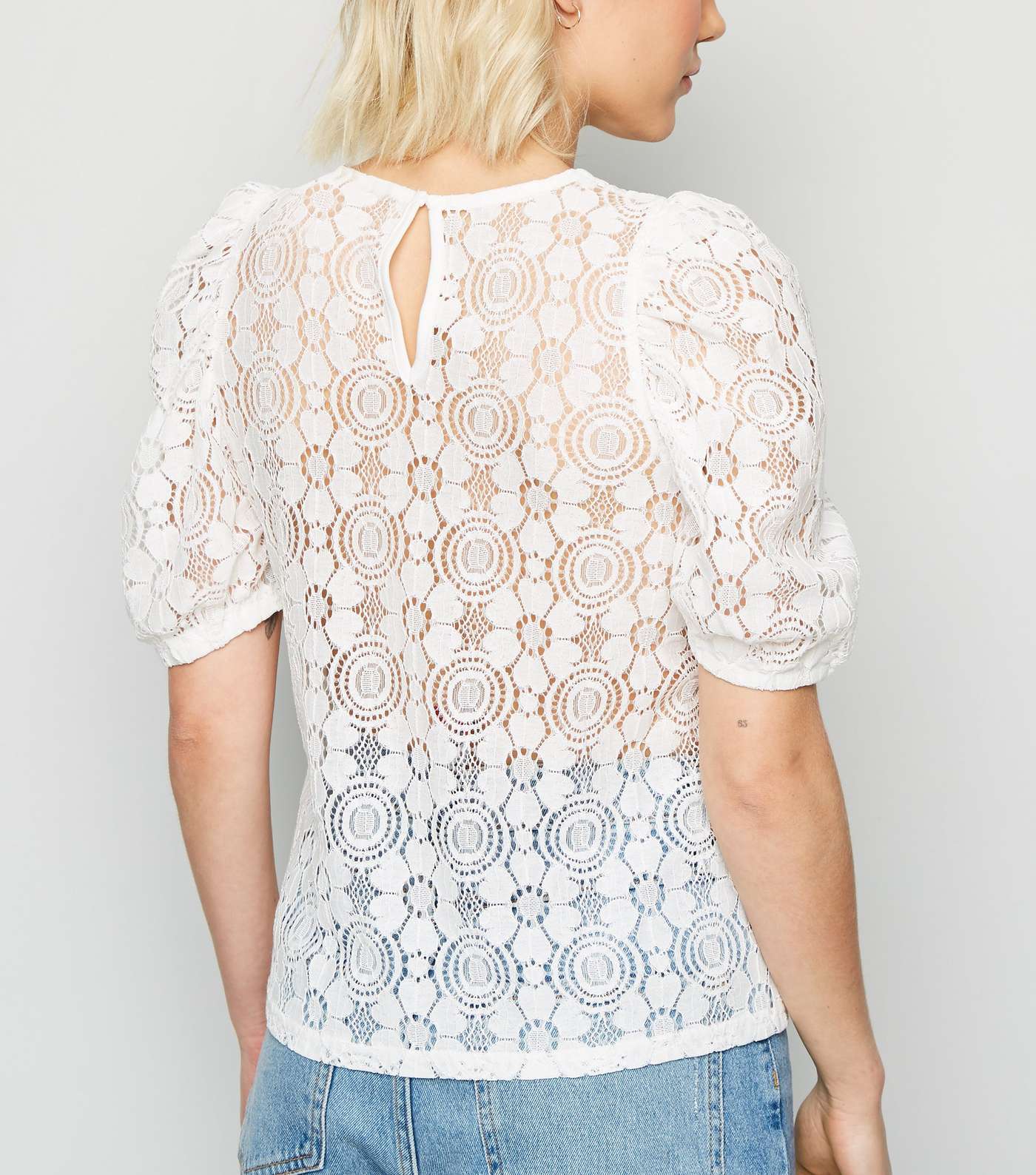 Petite White Lace Puff Sleeve Top Image 3