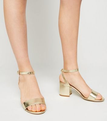 Girls Gold Strappy Block Heel Sandals 