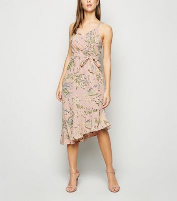 quiz pink floral asymmetric midi dress