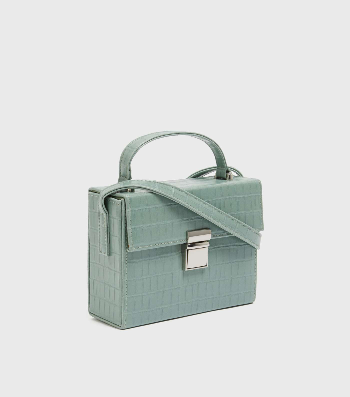 Mint Green Faux Croc Box Bag Image 3