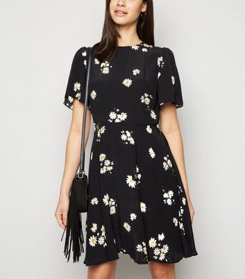 Black Floral Flutter Sleeve Mini Dress 