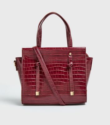 Burgundy Faux Croc Tote Bag New Look