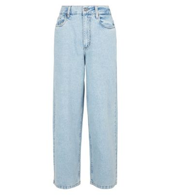 noisy may wide leg jeans with high rise in light blue wash