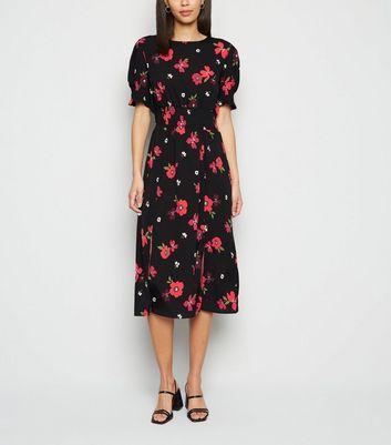 black floral dress short sleeve