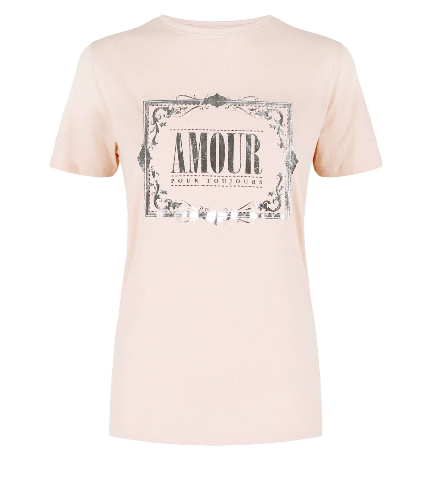 Pale Pink Amour Metallic Slogan T-Shirt Image 4