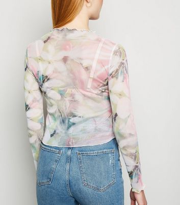 Image of Carpe Diem Pink Floral Mesh Long Sleeve Top New Look