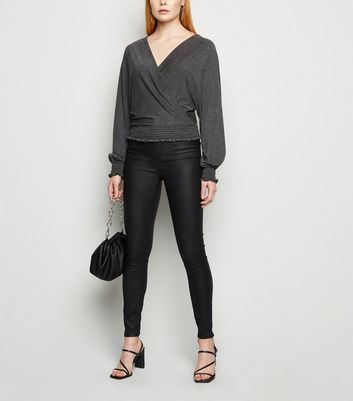 Image of Carpe Diem Dark Grey Wrap Batwing Top New Look
