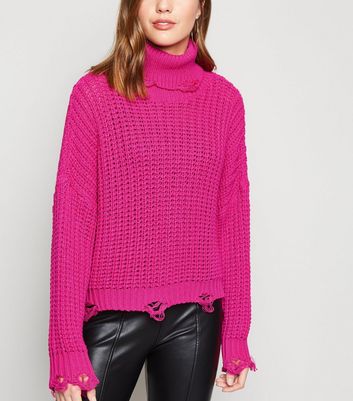 fuchsia pink roll neck jumper