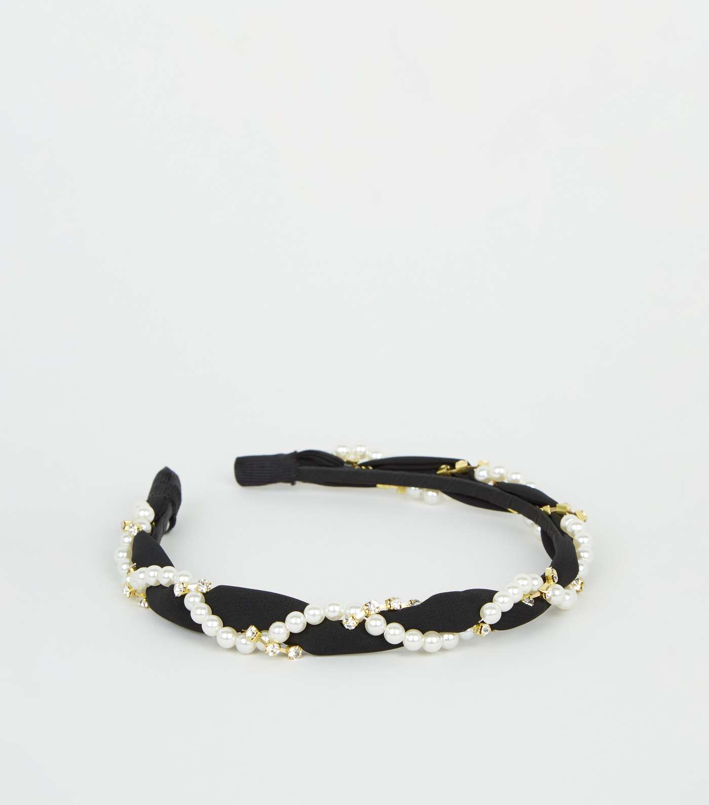 Black Faux Pearl Embellished Twist Headband