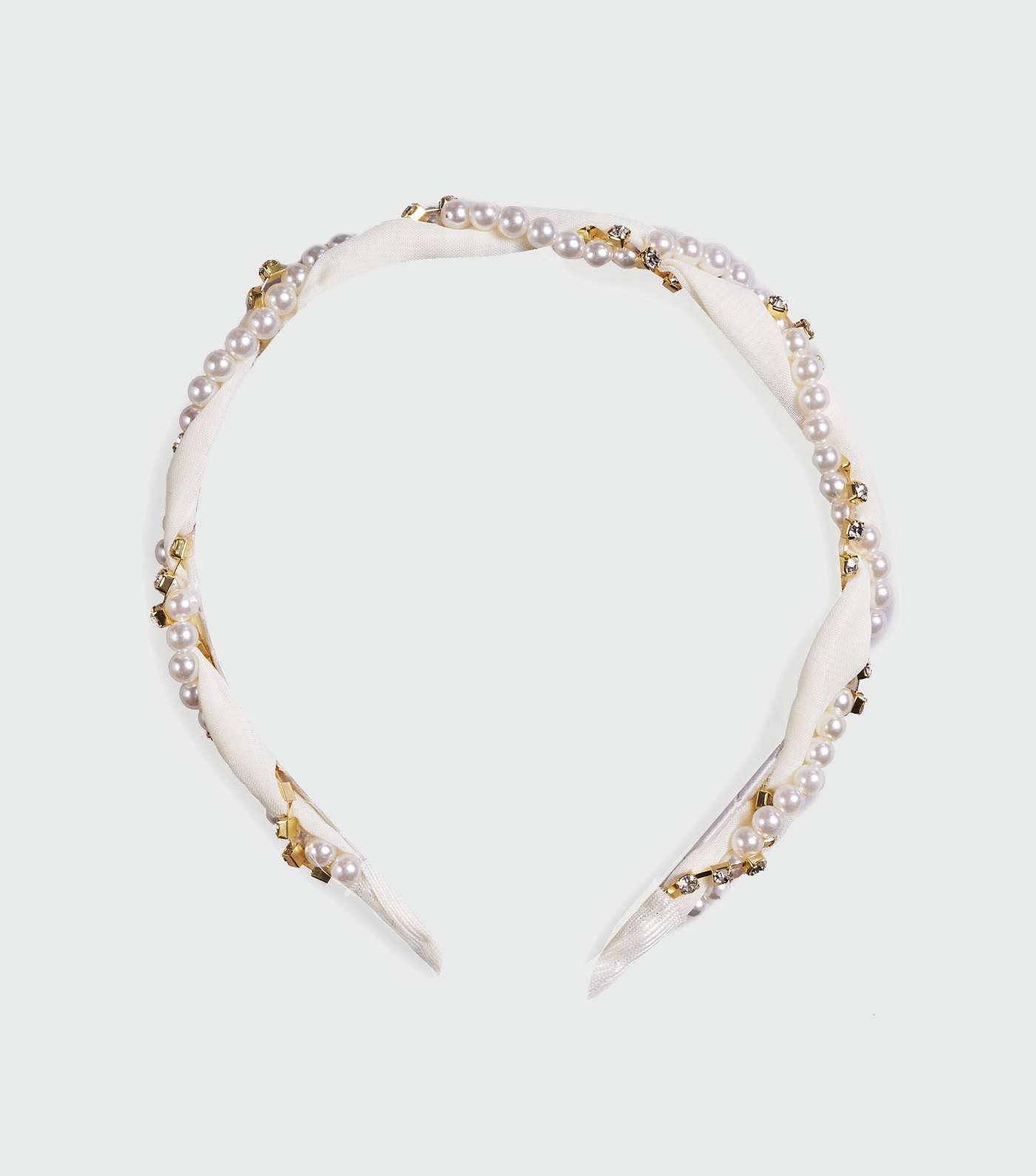 Cream Faux Pearl Diamanté Twist Headband 