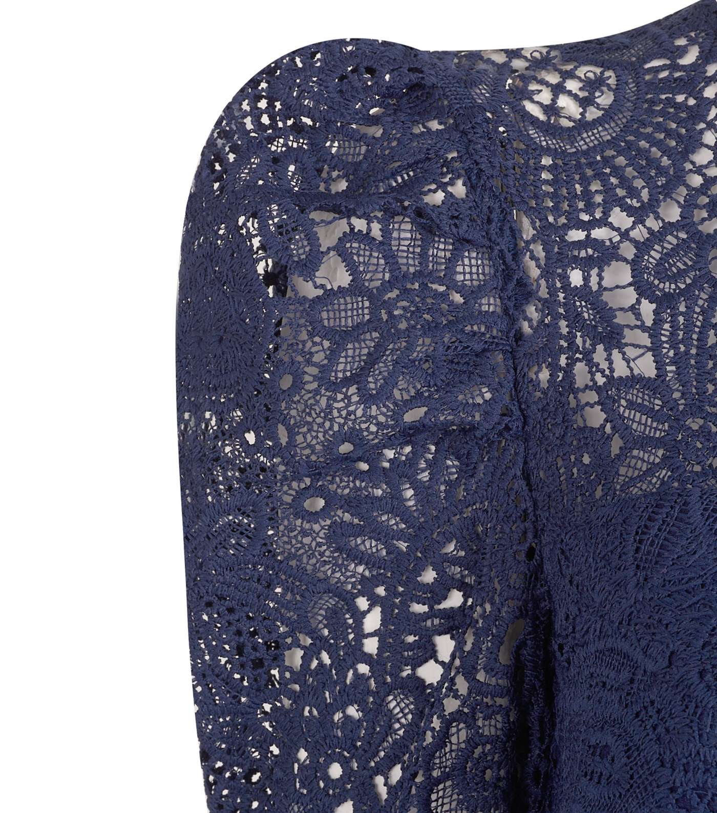 Navy Lace Puff Sleeve Bodycon Dress Image 3