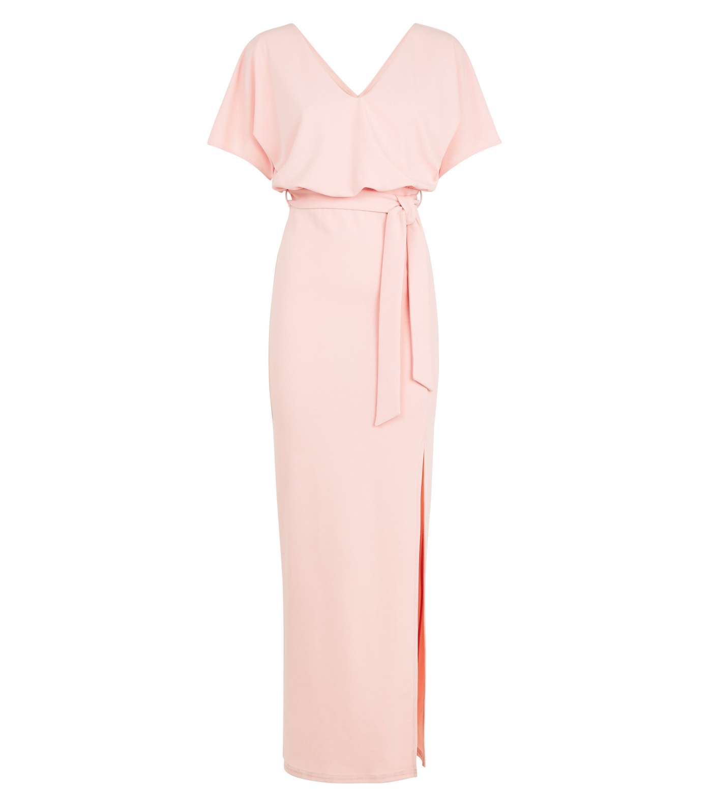 Pale Pink Belted Side Split Maxi Dress Image 4