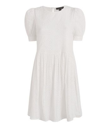 White Broderie Puff Sleeve Smock Dress | New Look