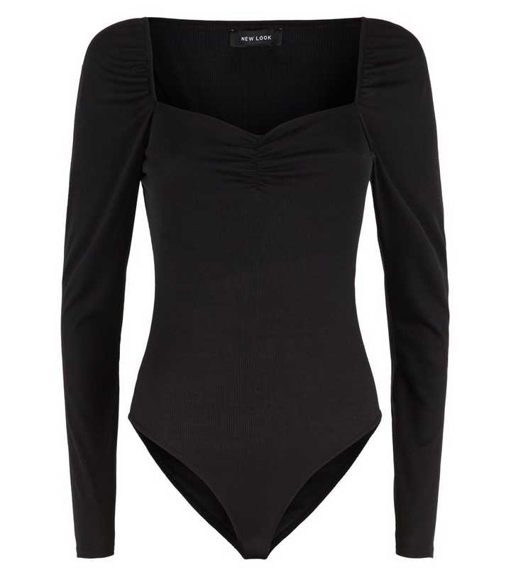 Black Sweetheart Neck Long Sleeve Bodysuit