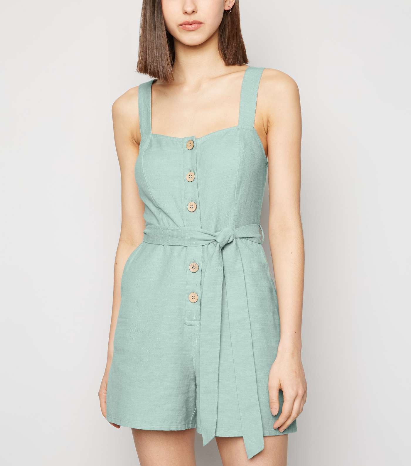 Light Green Button Front Tie Playsuit
