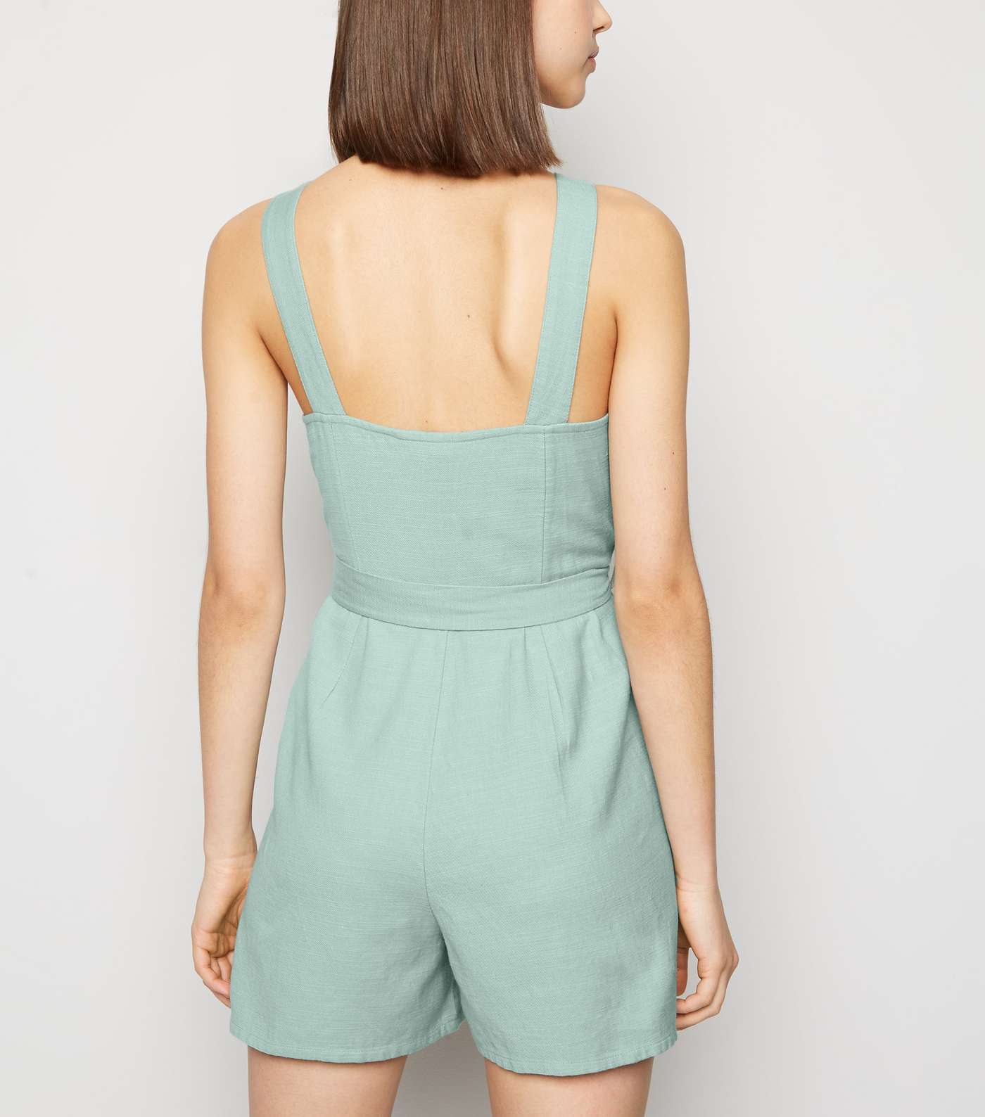 Light Green Button Front Tie Playsuit Image 3