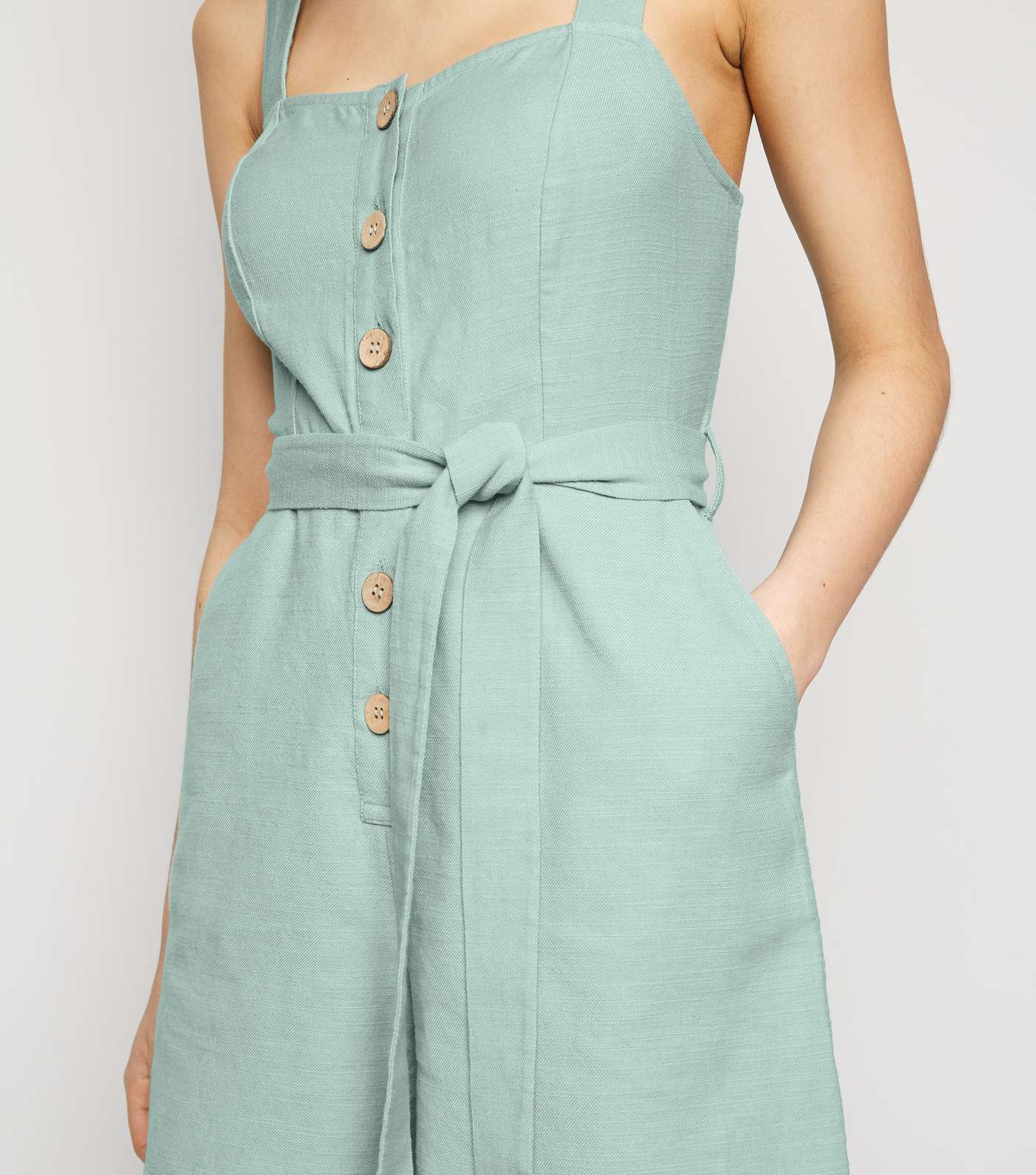 Light Green Button Front Tie Playsuit Image 5