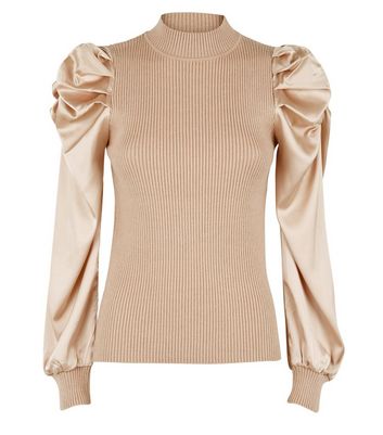 Satin Sleeve High Neck Jumper 