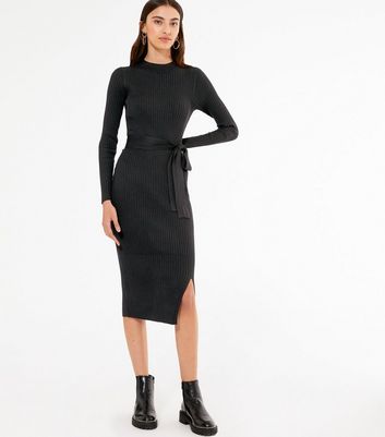 knit midi dress with sleeves