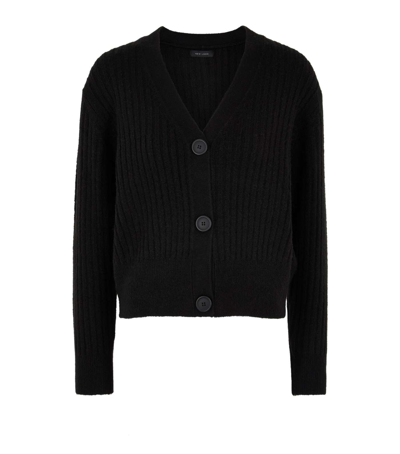 Black Ribbed Knit Button Up Cardigan Image 5