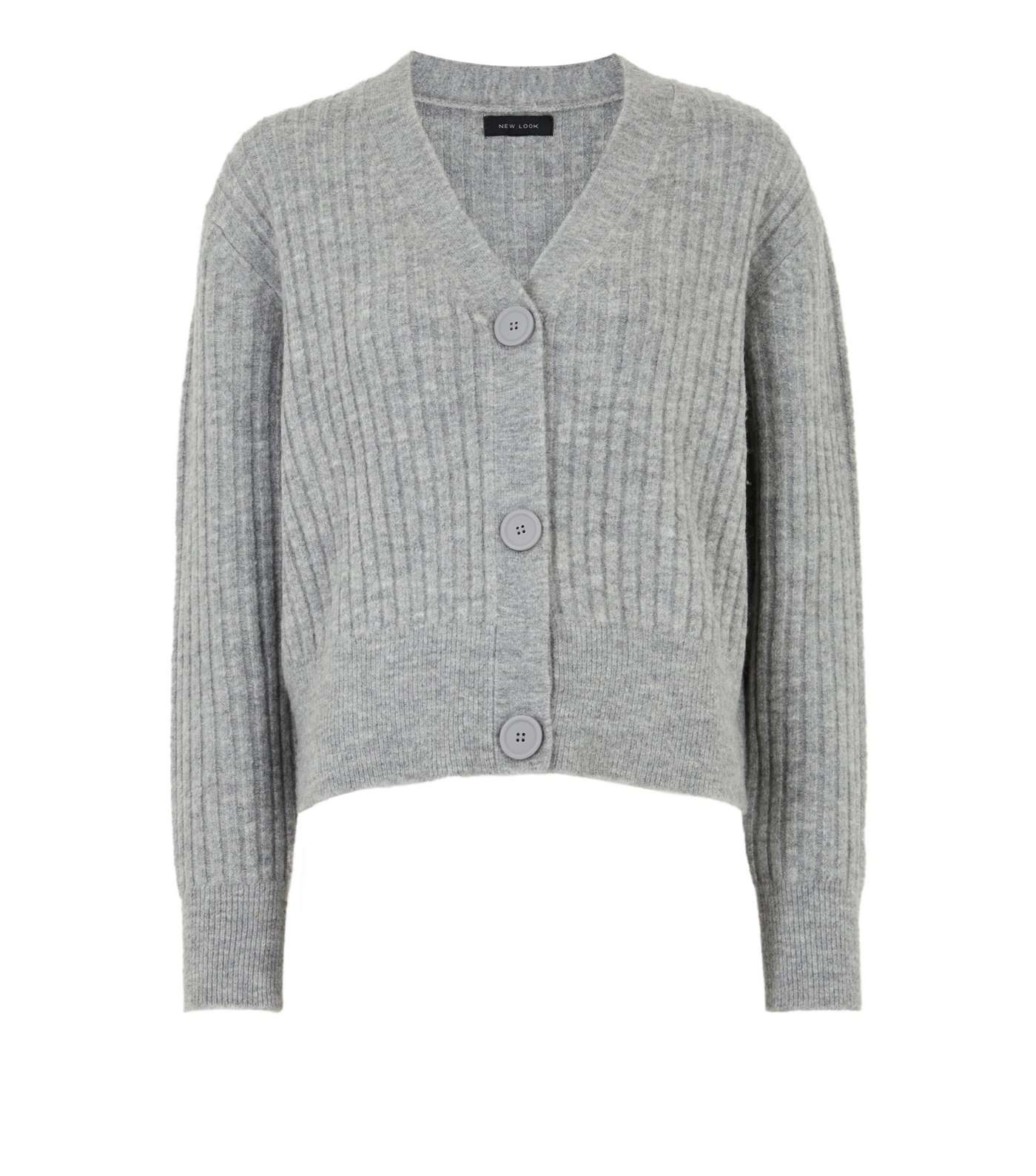 Grey Ribbed Knit Button Up Cardigan