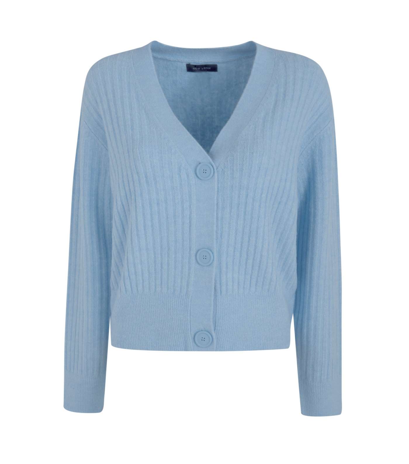 Pale Blue Ribbed Knit Button Up Cardigan