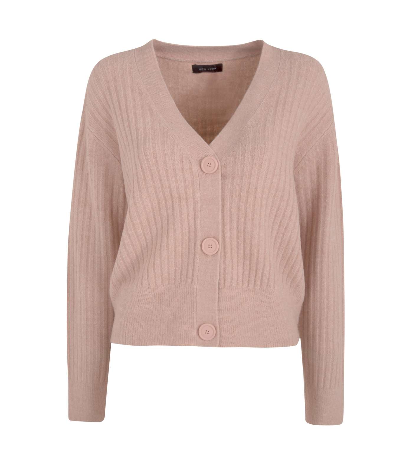 Pale Pink Ribbed Knit Button Up Cardigan