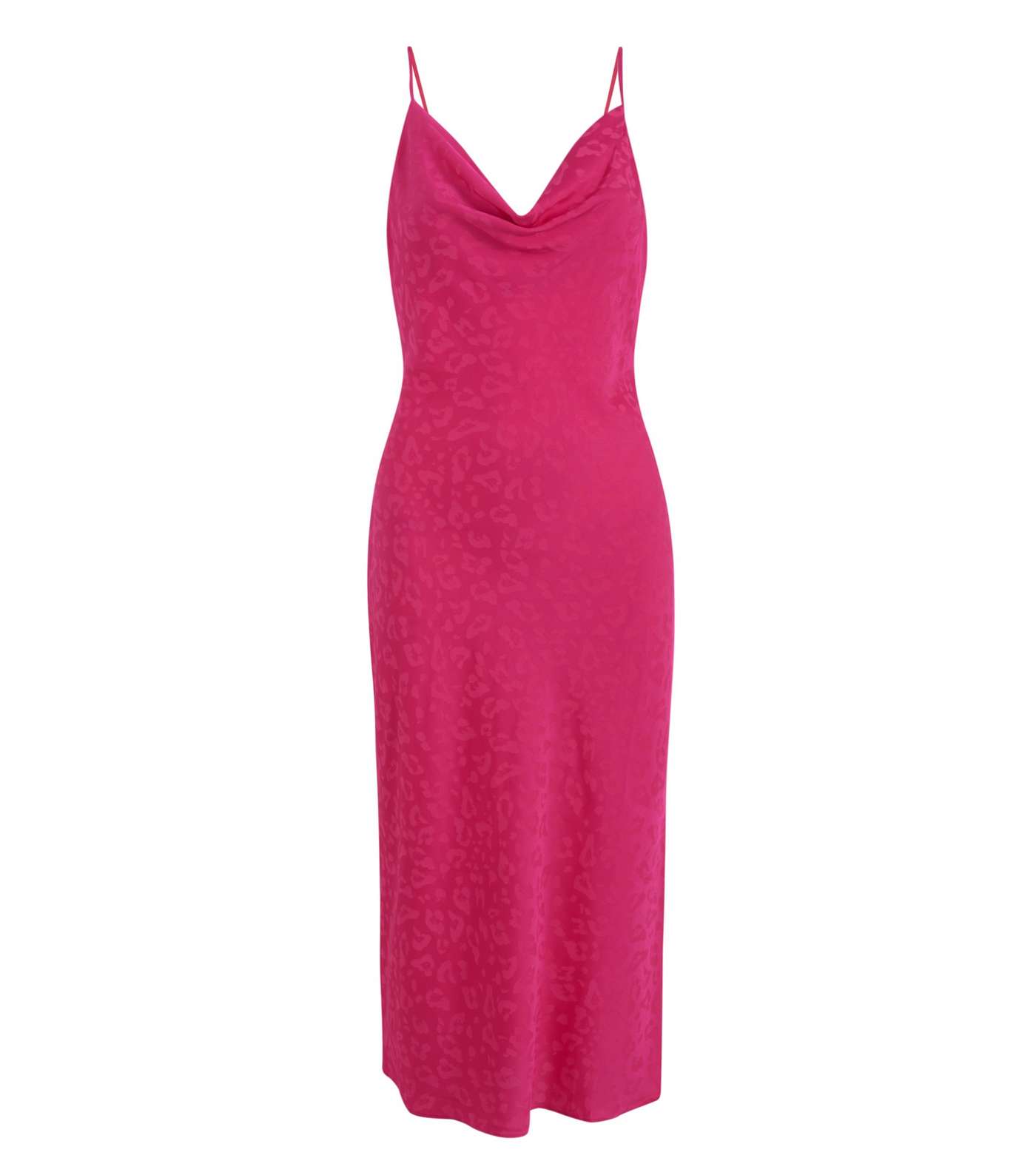 Bright Pink Satin Animal Jacquard Midi Slip Dress 