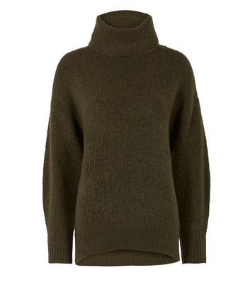 Khaki Slouchy Roll Neck Jumper New Look