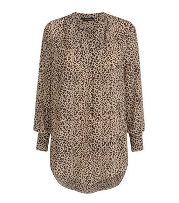 Brown Animal Print Puff Sleeve Long Blouse | New Look