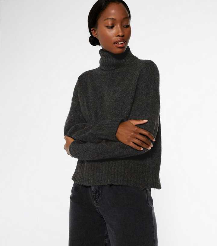 Grey Boxy Roll Neck Jumper