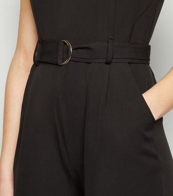 Image of Mela Black D Ring Belted Culotte Jumpsuit New Look