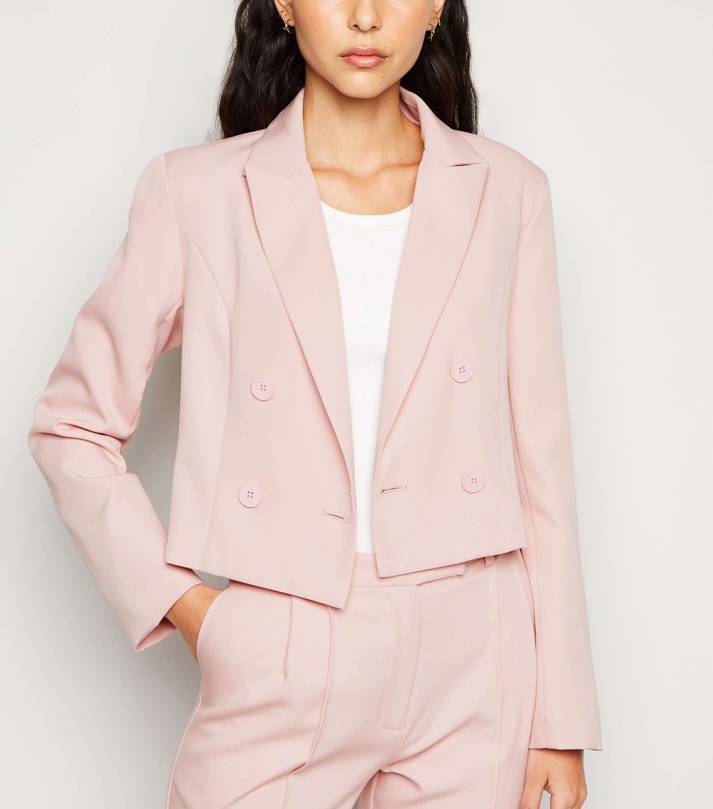 Urban Bliss Pink Cropped Double Breasted Blazer