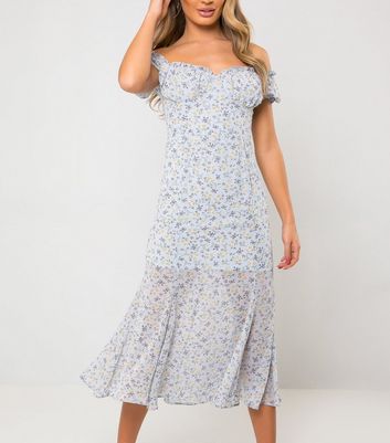 bardot blue floral dress