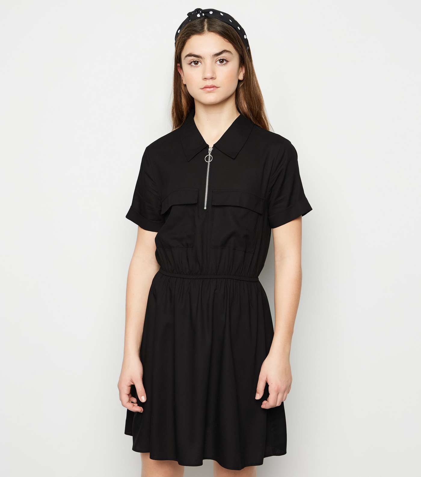 Girls Black Utility Shirt Dress