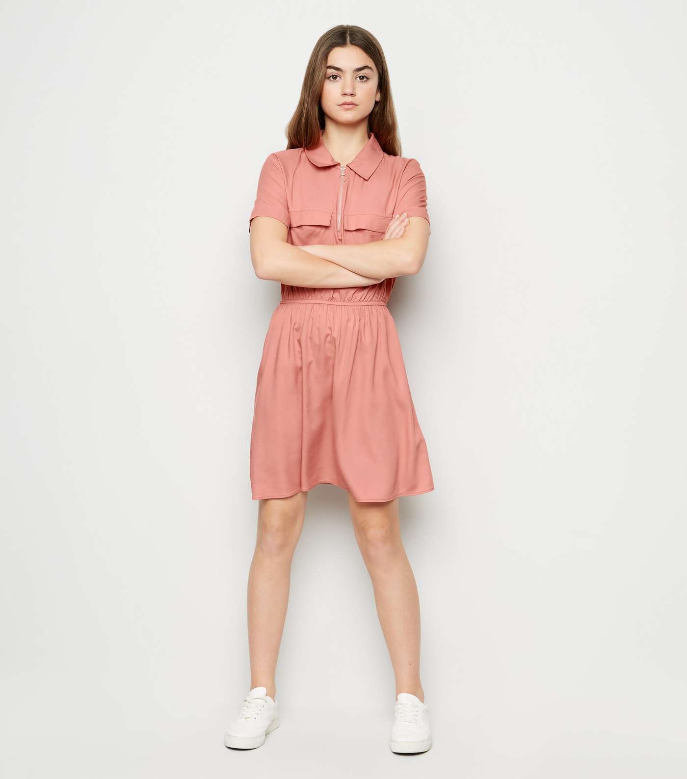 Girls Deep Pink Utility Shirt Dress Image 2