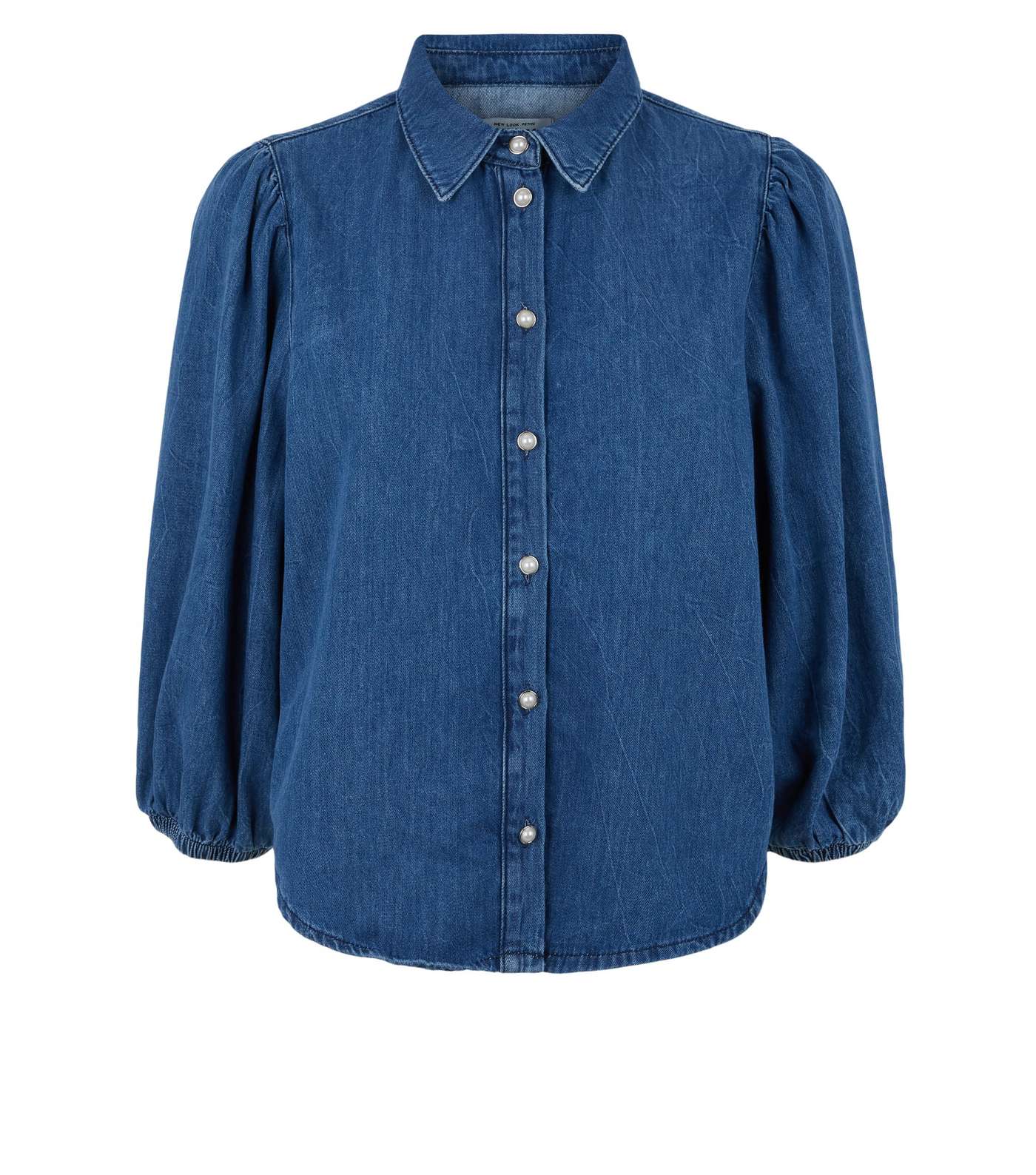 Petite Blue Puff Sleeve Denim Shirt Image 4