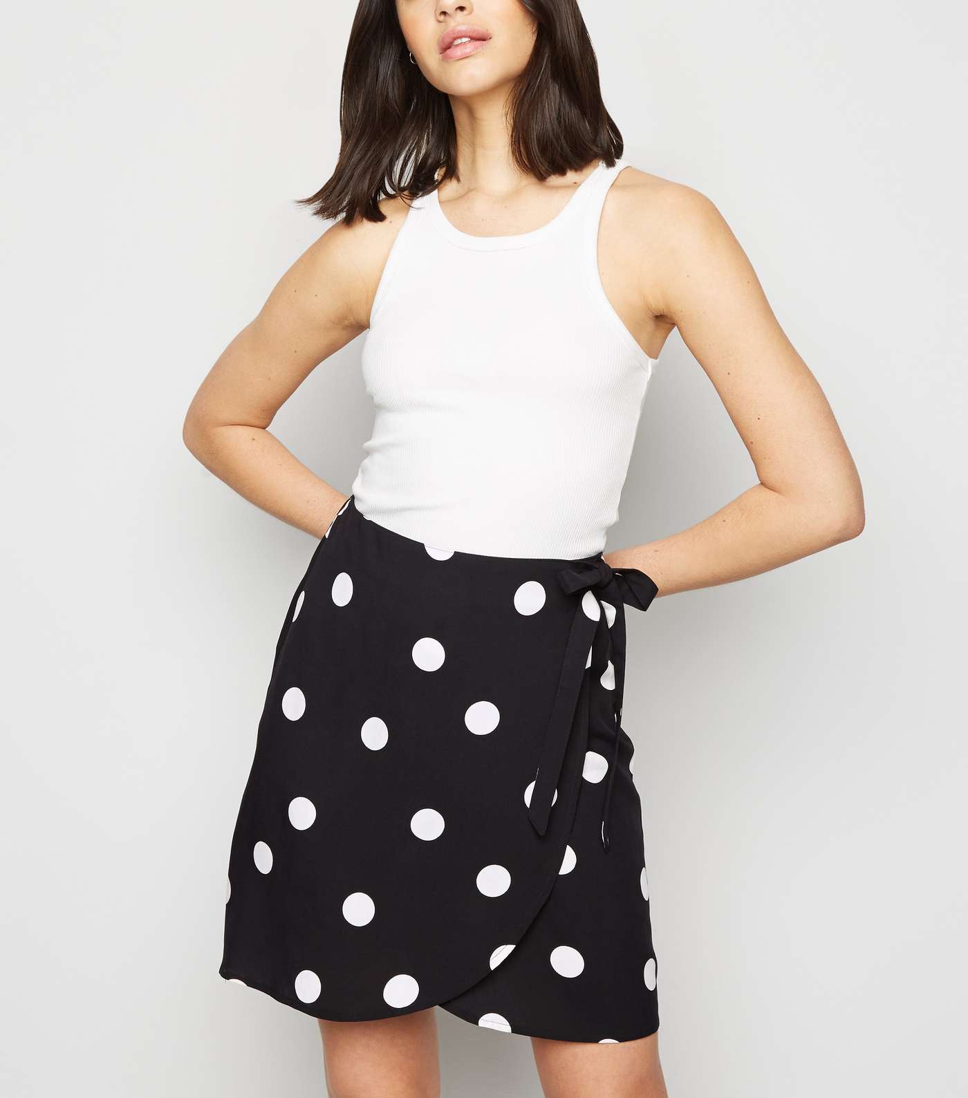 Black Spot Wrap Mini Skirt 