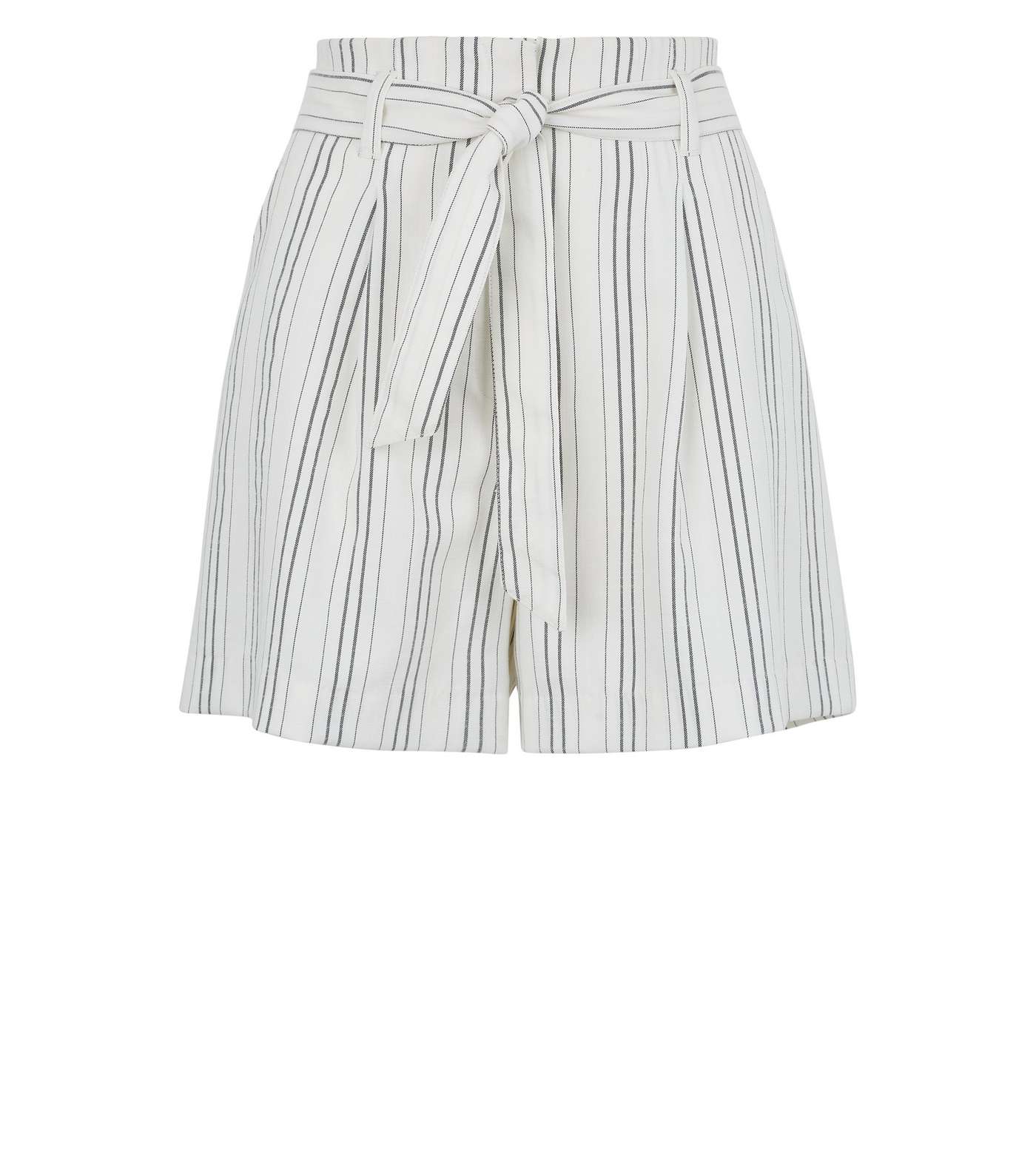 Off White Stripe Linen Look Belted Shorts  Image 4