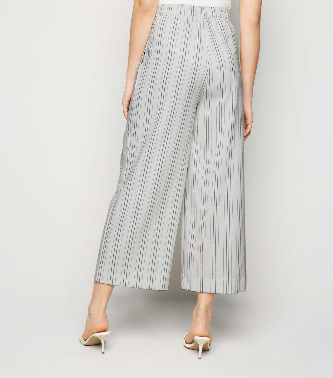 White Stripe Linen Look Crop Trousers Image 3