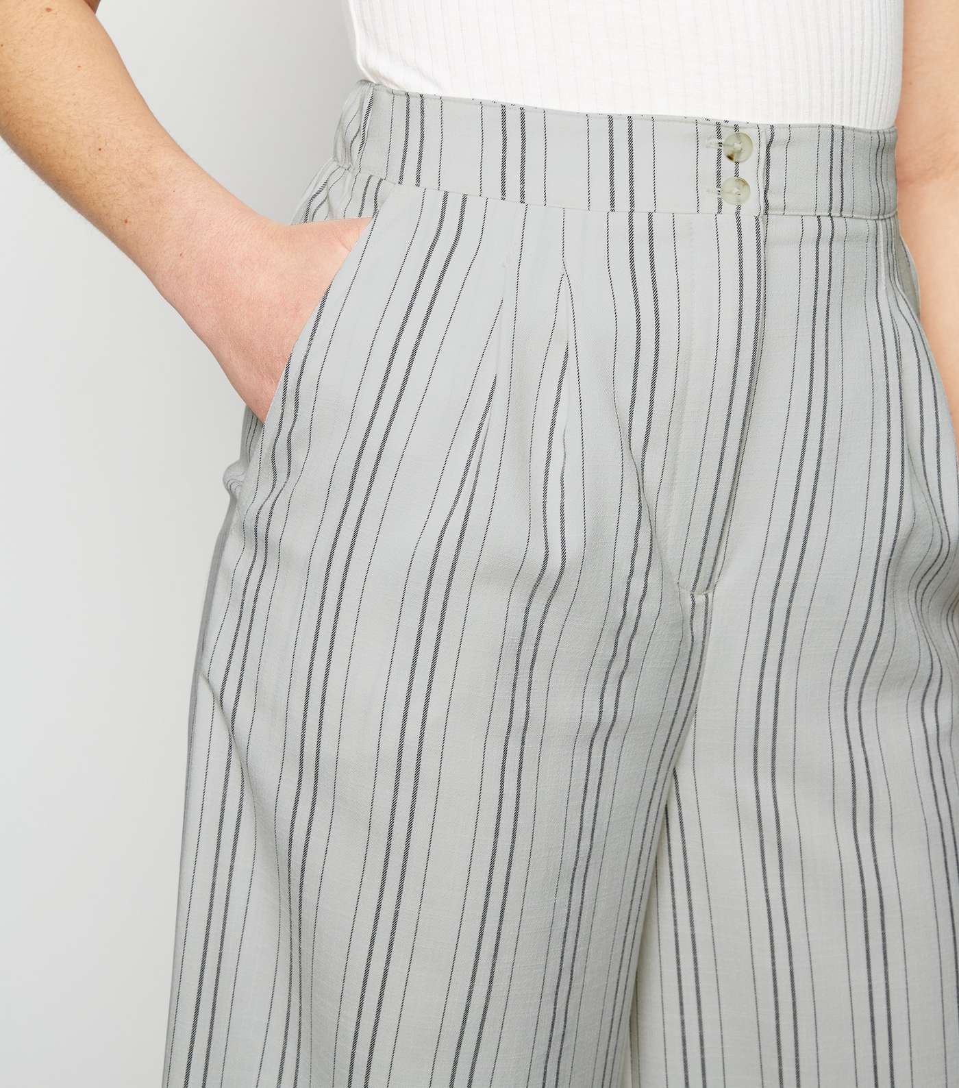 White Stripe Linen Look Crop Trousers Image 5
