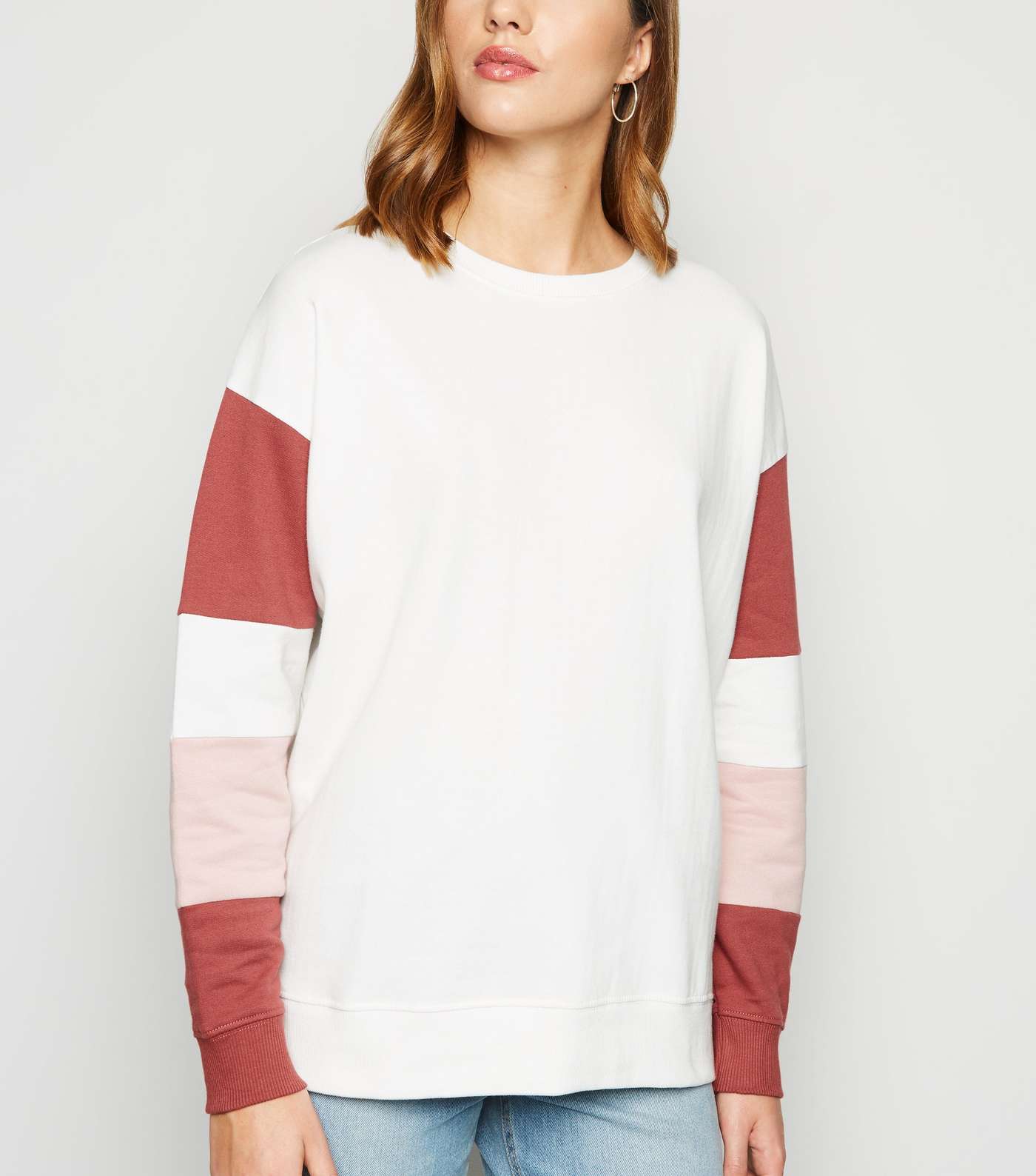 Pink Colour Block Stripe Sleeve Sweatshirt